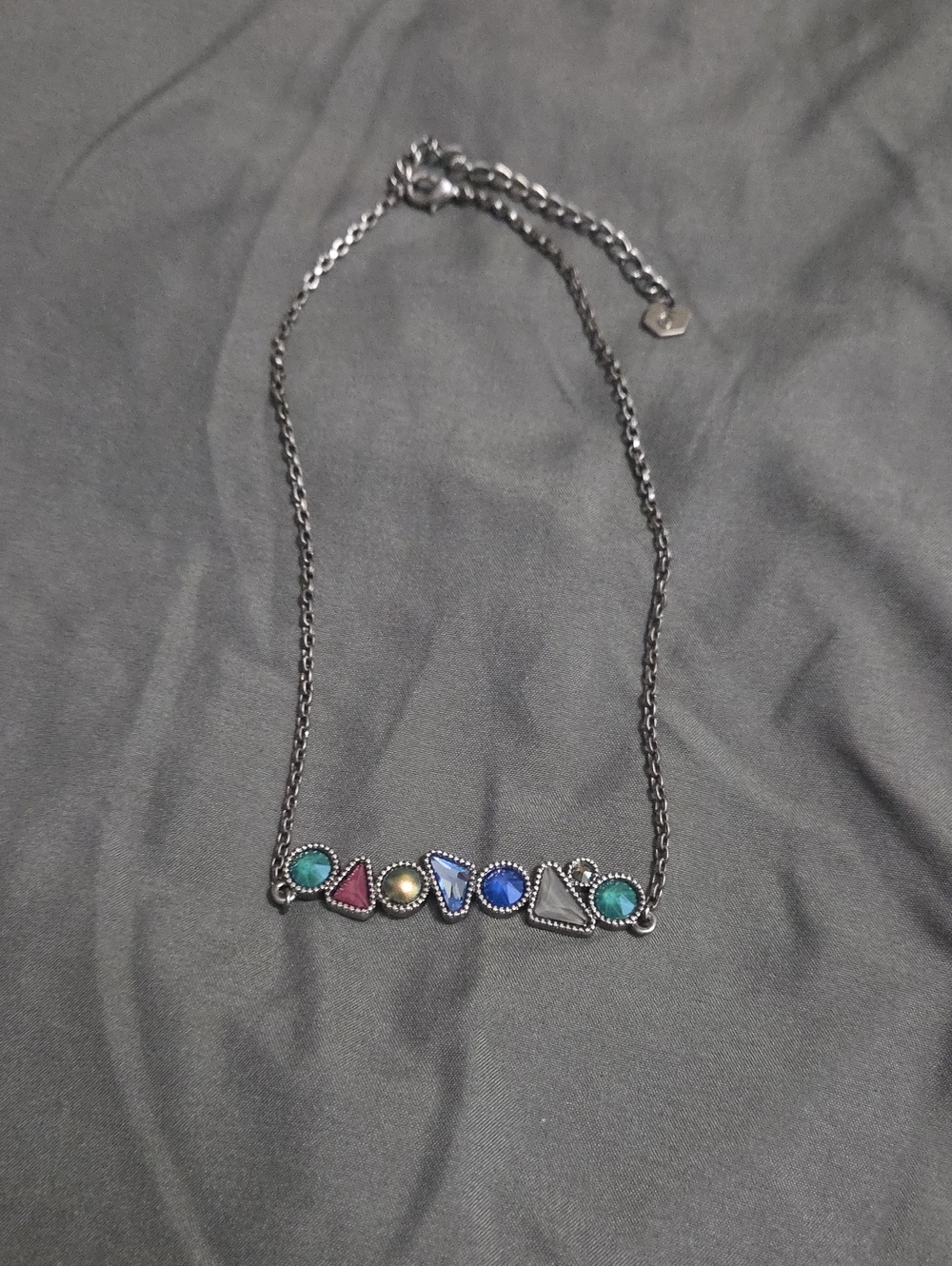 Touchstone Crystal Multicolor Geometric Bar Necklace - Silver